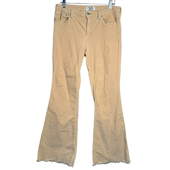 We The Free Womens Pants 30 Tan Flare Corduroy Raw Hem Free People Festival Boho - Picture 1 of 11